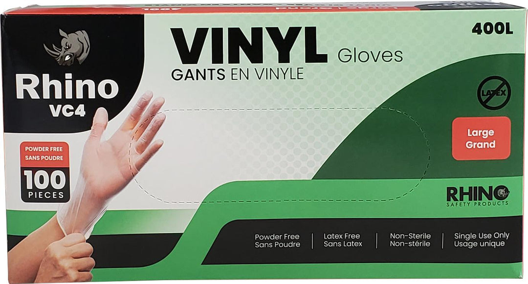 Rhino - VC4 - Clear Vinyl Gloves - Large - 10 x 100 count