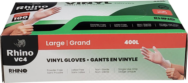 Rhino - VC4 - Clear Vinyl Gloves - Large - 10 x 100 count
