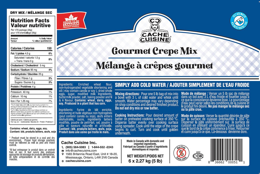 Gourmet Crepe Mix - Case of 6 x 5lb. - Simply Add Water - Product of Canada