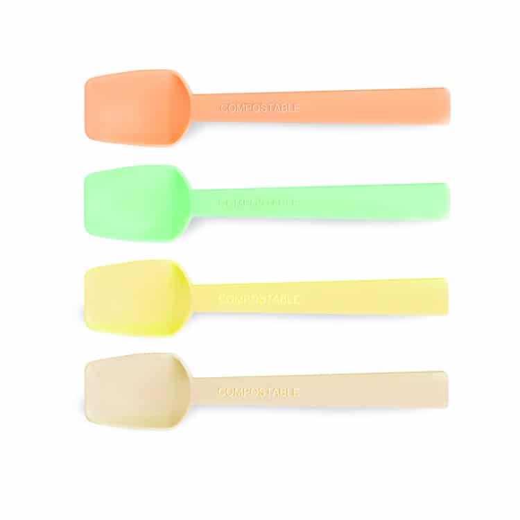 Polo Plast – Serveware – Compostable Hawaii Spoons (Coral, Yellow, Hazelnut, and Pistachio)