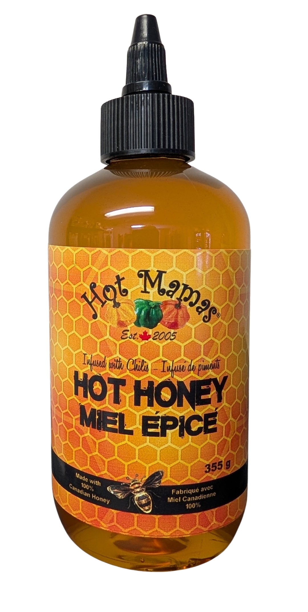 Hot Honey - Hot Mamas – 355 grams Bottle or Case of 12 x 355 grams- Made in Canada -Sweet Heat Condiment - Canadian Distribution - Ships Free Within Canada on Orders Above CAD $199