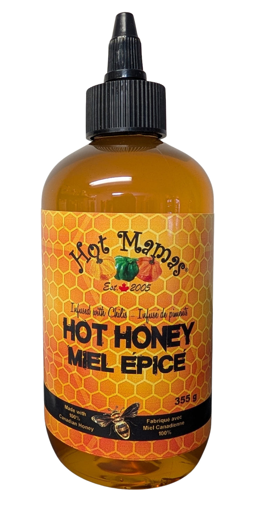 Hot Honey - Hot Mamas – 355 grams Bottle or Case of 12 x 355 grams- Made in Canada -Sweet Heat Condiment - Canadian Distribution - Ships Free Within Canada on Orders Above CAD $199
