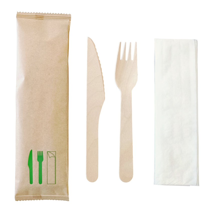 Meal Kit 3 Piece Fork/Knife/Napkin Birch Wrapped - 1 x 500 count - Hystix - Packaging and Accessories - Restaurant Supplies and Equipment - Canadian Distribution