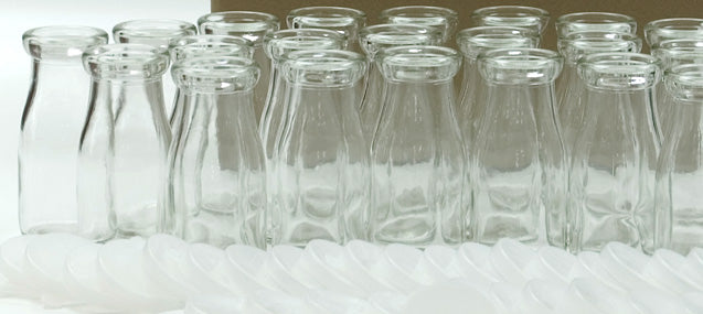 Half Pint (236ml) Glass Bottles and Lids Combo Pack - 24 half pint bottles and 36 clear 56 mm Frigiseal lids per case - Ships Free Within Canada