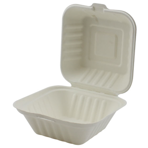 Hinged Bagasse Container 6x6x3"