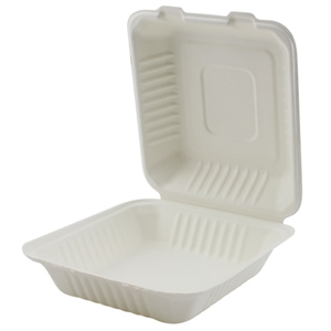 Hinged Bagasse Container 8x8x3"