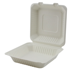 Hinged Bagasse Container 9x9x3"