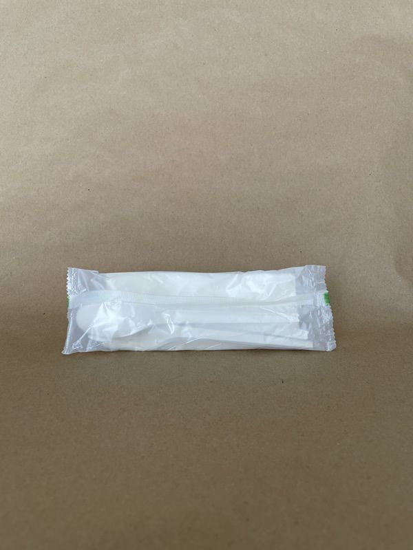 Cutlery set PLA. Fork/Knife/Spoon/Napkin/250packs BPI - Disposable Take Away Food Packaging - Canadian Distribution