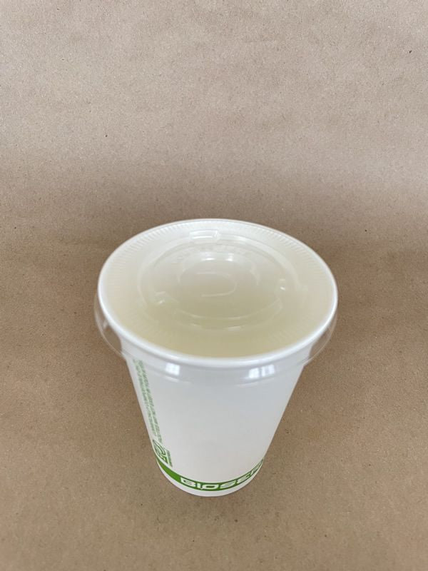PLA Flat W/Hole Cold Cup Lid 90mm 1000cs BPI - Disposable Take Away Food Packaging - Canadian Distribution