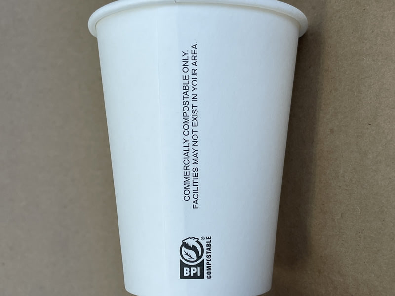 White Plain Single Wall Hot Cup - 8/12/16 oz - 1000cs BPI - Disposable Take Away Food Packaging - Canadian Distribution