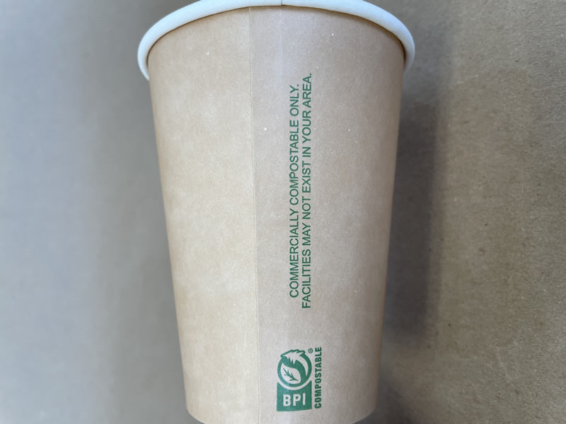 Kraft Plain Single Wall Hot Cup - 8/12/16 oz - 1000cs BPI - Disposable Take Away Food Packaging - Canadian Distribution