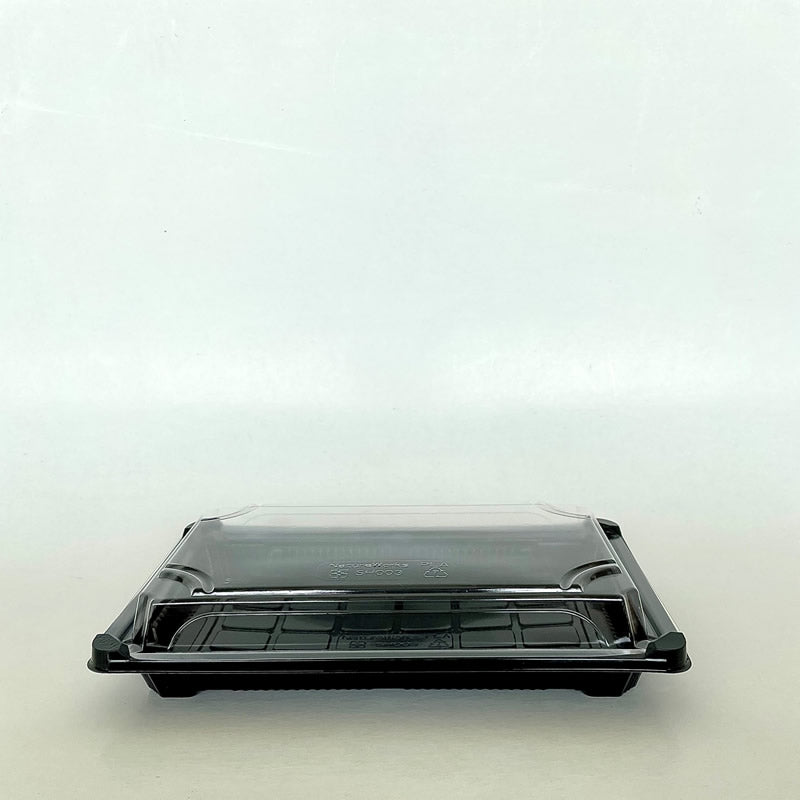 6" x 9" x 1.75” PLA Sushi Tray W/Clear Cover & Black Bottom 600cs