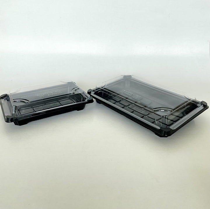 6" x 9" x 1.75” PLA Sushi Tray W/Clear Cover & Black Bottom 600cs - Disposable Take Away Food Packaging - Canadian Distribution