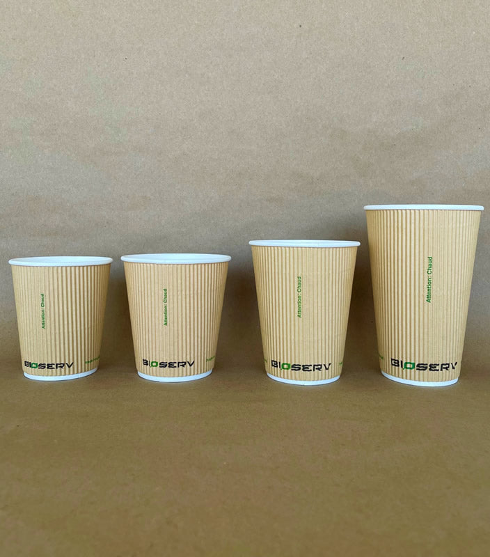 Kraft Bioserv Double Wall Comfort Grip Hot Cup - 8/10/12/16 oz - 500cs BPI