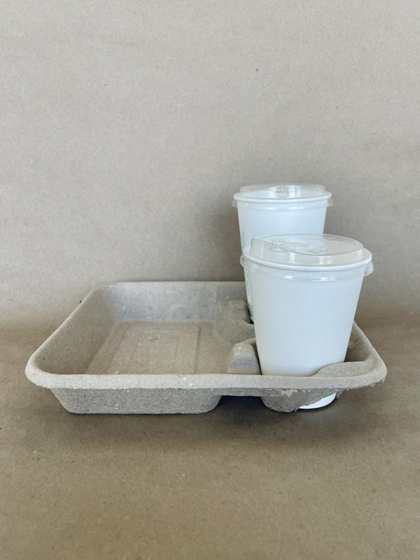 10"x 9" Pulp 2 Cup / Food Tray 300cs - Disposable Take Away Food Packaging - Canadian Distribution