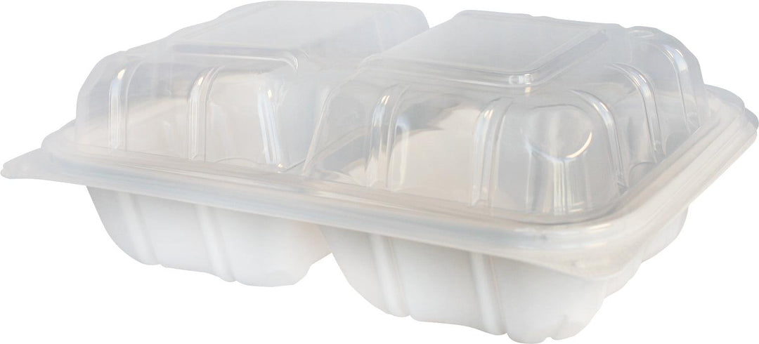 Value+ - YR962W-V - PP Hinged Cont. - 8.9x6.3x2.6"-2Compt. - White w/Clear Lid