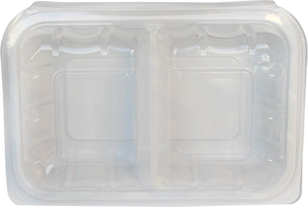 Value+ - YR962W-V - PP Hinged Cont. - 8.9x6.3x2.6"-2Compt. - White w/Clear Lid