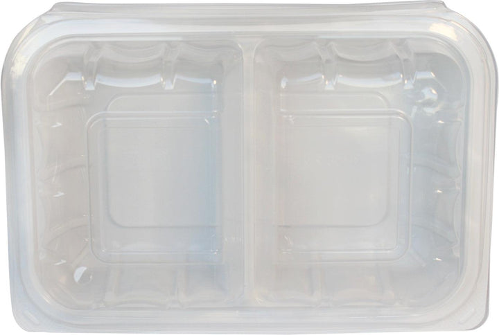 Value+ - YR962W-V - PP Hinged Cont. - 8.9x6.3x2.6"-2Compt. - White w/Clear Lid