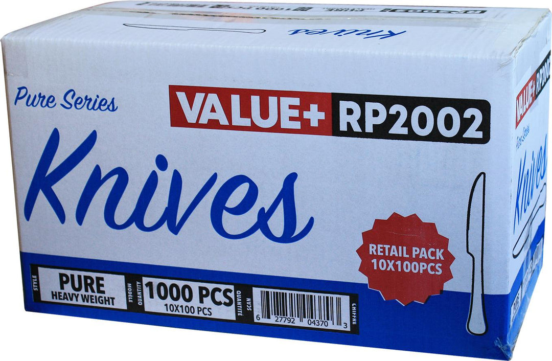 Value+ - Heavy - Plastic Knives - White - Retail Pack - RP2002