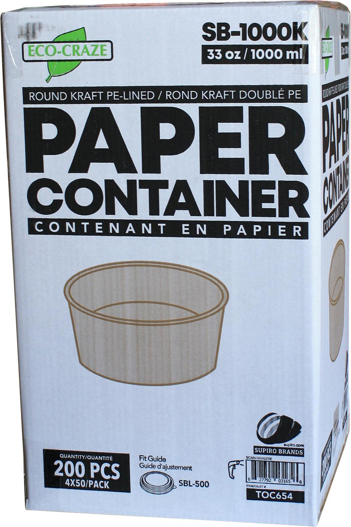 Eco-Craze - Kraft PE-Lined Paper Container - Round - 1000ml - SB-1000K