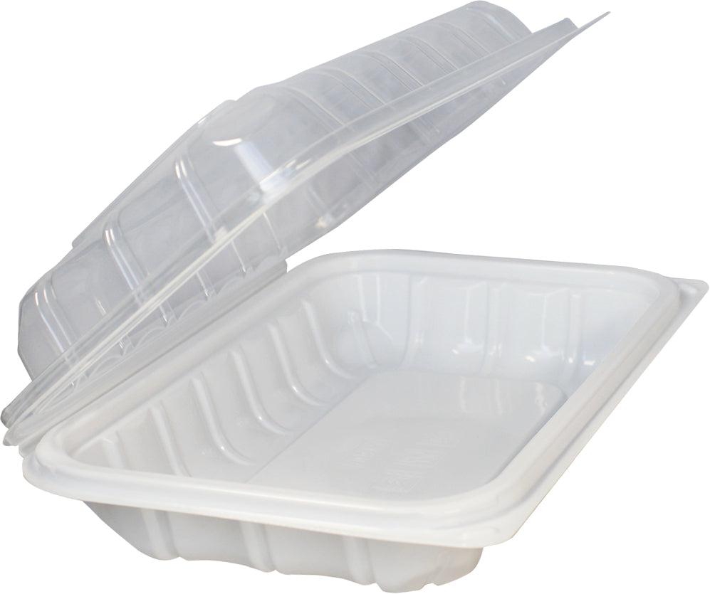 Value+ - YR961W-V - PP Hinged Cont. - 8.9x6.3x2.6" - White w/Clear Lid