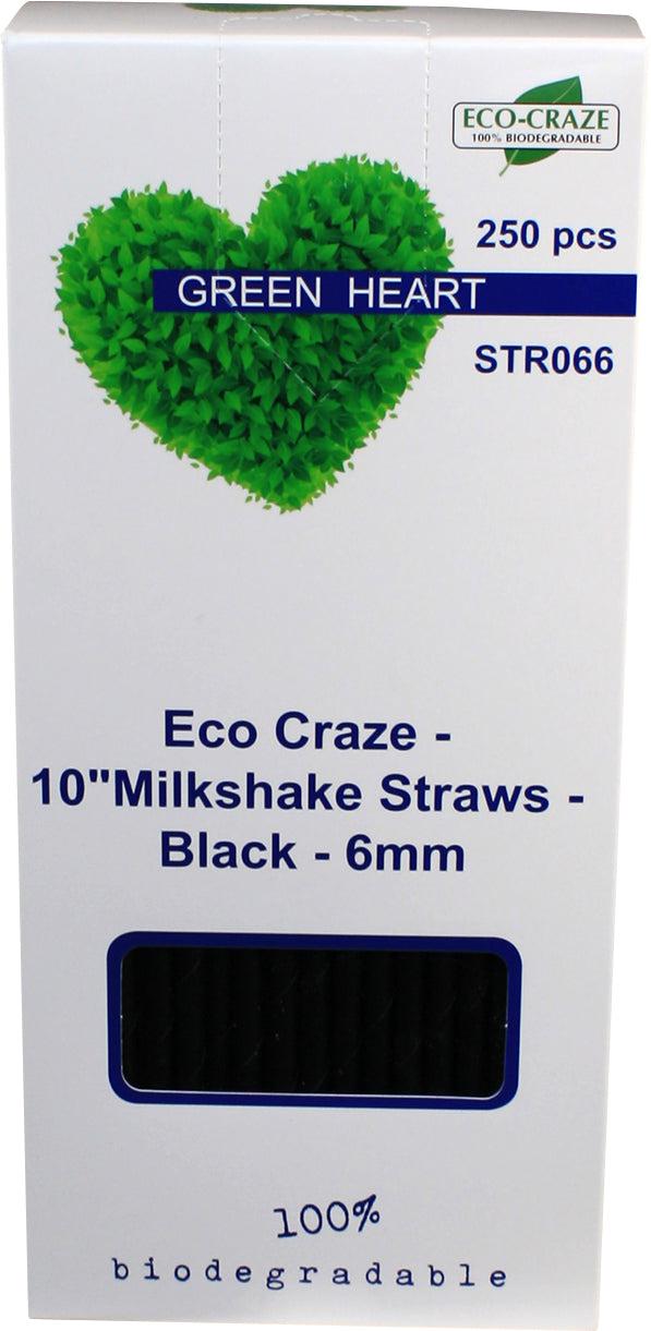 Eco-Craze - 10" Milkshake Straws - Paper - Black - 6mm