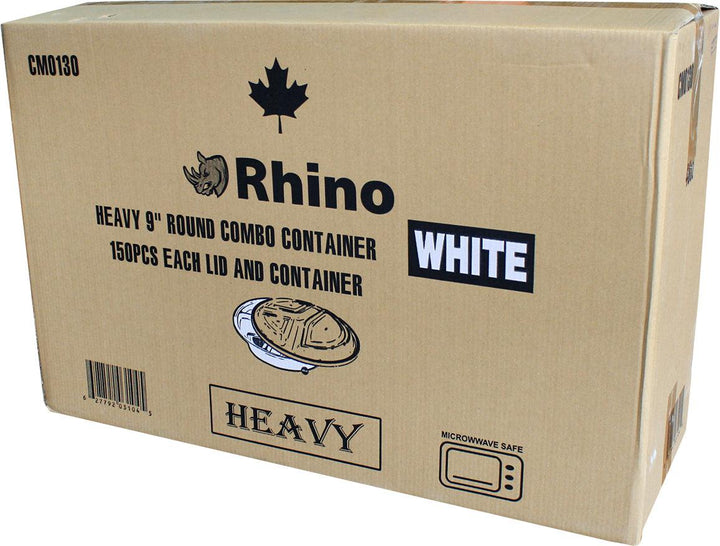 Rhino - Heavy 9" Round PP Combo Container - 3 Comp. - White