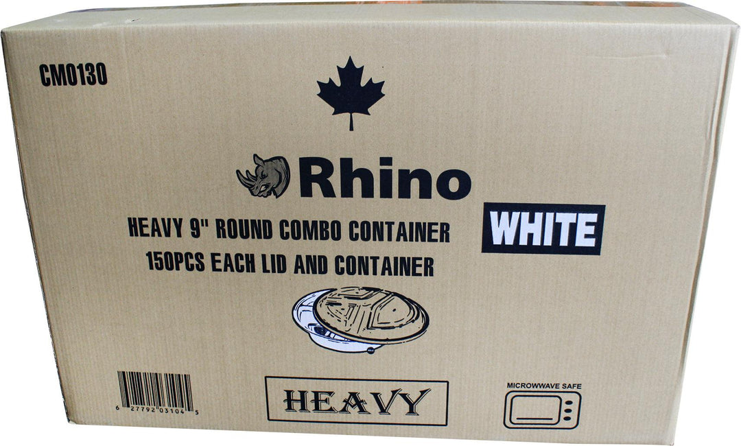 Rhino - Heavy 9" Round PP Combo Container - 3 Comp. - White