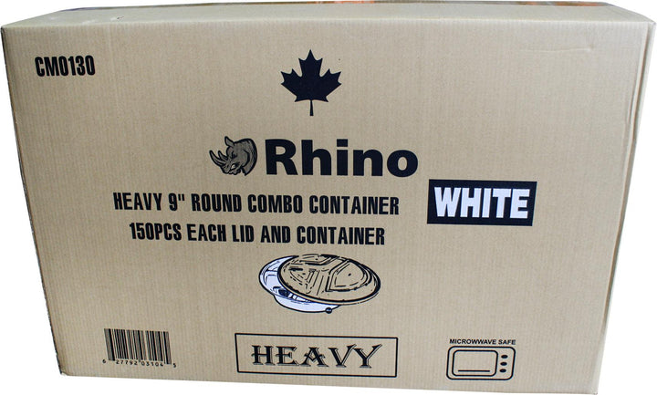 Rhino - Heavy 9" Round PP Combo Container - 3 Comp. - White