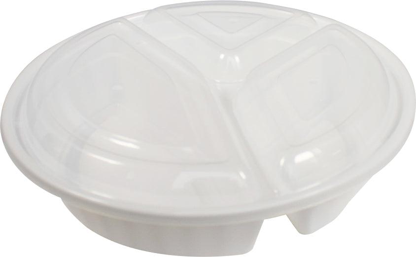 Rhino - Heavy 9" Round PP Combo Container - 3 Comp. - White