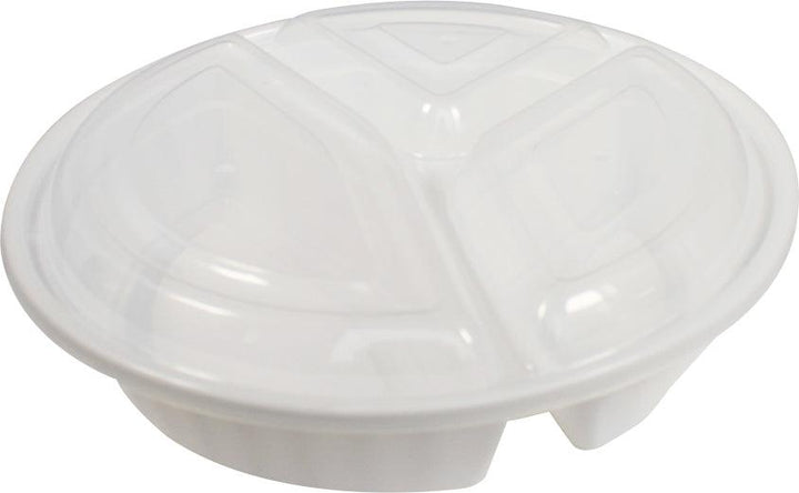 Rhino - Heavy 9" Round PP Combo Container - 3 Comp. - White
