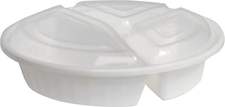 Rhino - Heavy 9" Round PP Combo Container - 3 Comp. - White