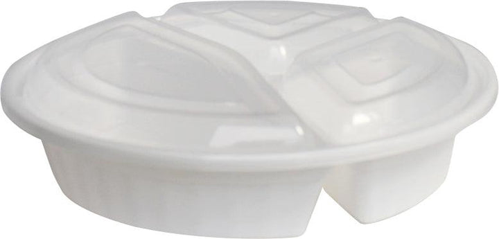Rhino - Heavy 9" Round PP Combo Container - 3 Comp. - White