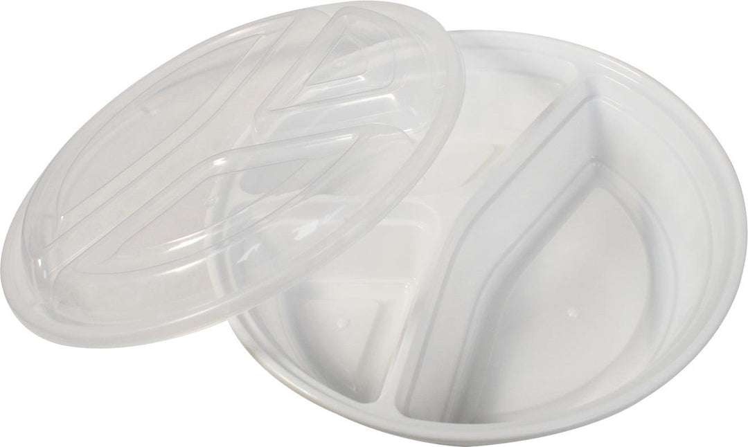Rhino - Heavy 9" Round PP Combo Container - 3 Comp. - White