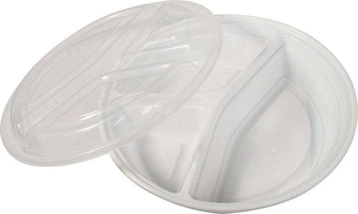 Rhino - Heavy 9" Round PP Combo Container - 3 Comp. - White