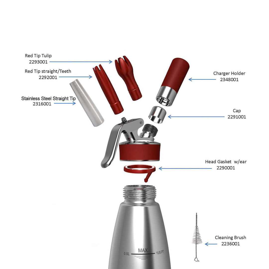 iSi Gourmet Siphon à crème NSF – 0,5 L (500 ml) Acier inoxydable - Distribution canadienne - Livraison gratuite au Canada pour les commandes de plus de 199 CAD