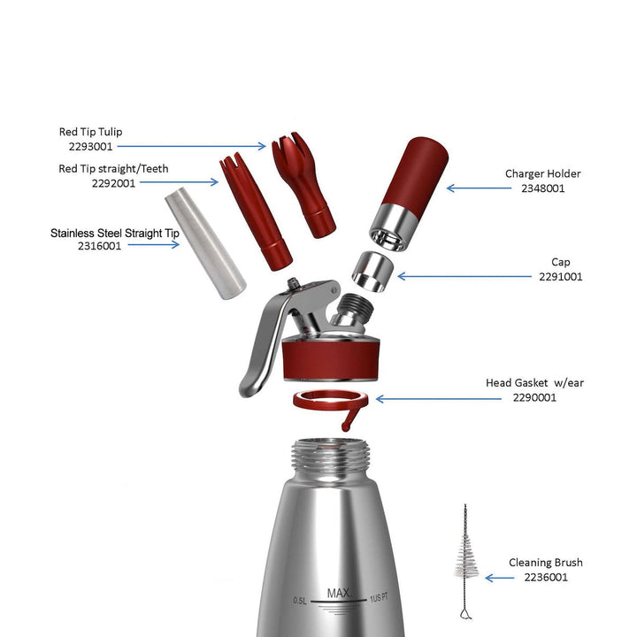 iSi Gourmet Siphon à crème NSF – 0,5 L (500 ml) Acier inoxydable - Distribution canadienne - Livraison gratuite au Canada pour les commandes de plus de 199 CAD
