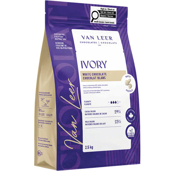 Ivory White Chocolate Wafers 2.5 kg Bag - 29% Cocoa Solids - 23% Milk Solids - Van Leer - Canadian Distribution - Ships Free Within Canada on Orders Above CAD $199
