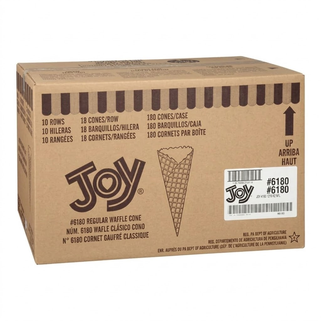 Cornet gaufré classique ordinaire #6180 | Joy Cone Co. | Paquet de 10/18 | 180 unités par caisse | Distributeur de cornets Canada
