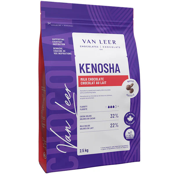 Kenosha Milk Chocolate Wafers 2.5 kg Bag - 32% Cocoa Solids - 22% Milk Solids - Van Leer - Canadian Distribution - Ships Free Within Canada on Orders Above CAD $199
