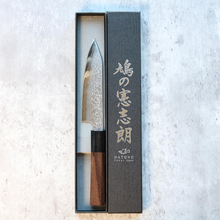 Kenshiro Hatono Ginsan Damascus Petty 135 mm Bois de rose