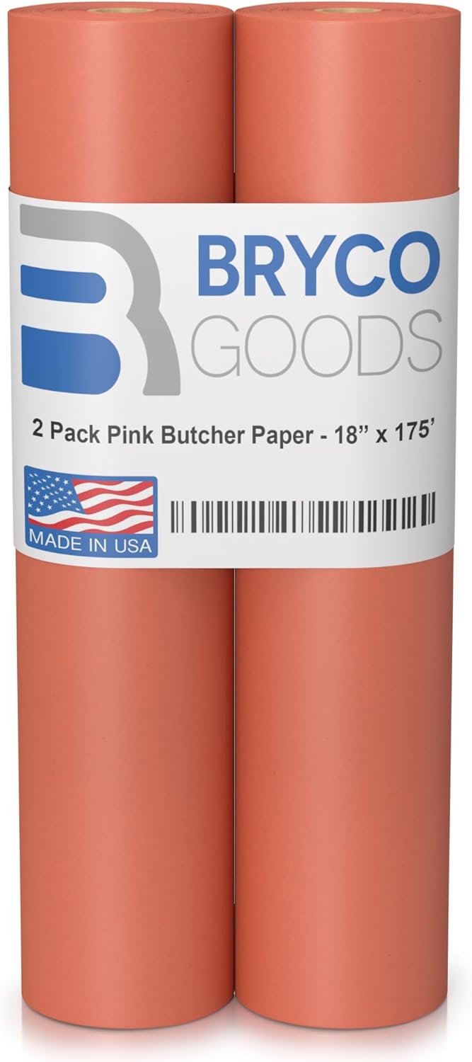 Kraft Butcher Paper Roll - 2 Pack x 18 Inch x 175 Feet - Food Grade Peach Wrapping Paper for Smoking Meat of All Varieties - Unbleached, Unwaxed and Uncoated - Made in USA