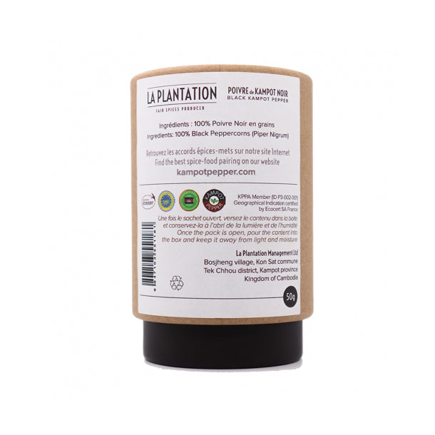 Black Kampot Pepper – Organic Whole Peppercorns by La Plantation - Canadian Distribution - Ships Free Within Canada on Orders Above CAD $199