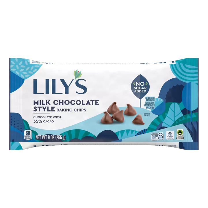 LILY'S Milk Chocolate Style Baking Chips - 9 oz Bag - 35% Cacao - Made with Stevia - No Sugar Added - Gluten Free - Kosher