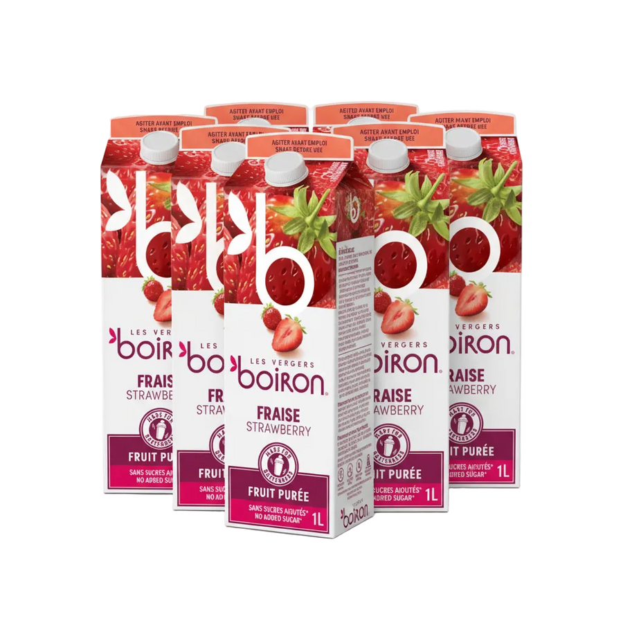 Boiron strawberry fruit puree packaging on a white background