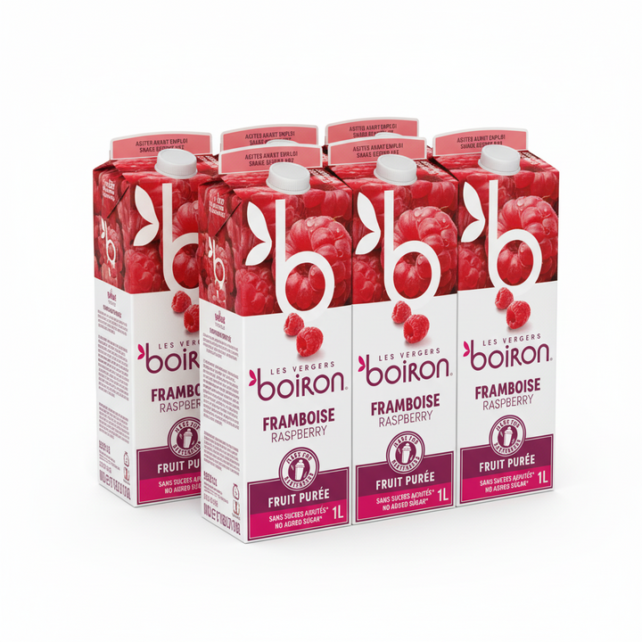 Purée de framboises Boiron longue conservation - Caisse de 6 x 1 kg - Distribution canadienne - Livraison gratuite au Canada pour les commandes de plus de 199 $ CA
