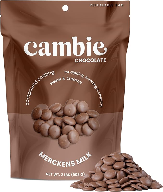 Merckens Milk Coating Chocolate | Cambie | 2 lbs | Milk Coating Chocolate for Dipping, Enrobing, Molding, and Glazing | For Canadian Chefs and At-Home Bakers