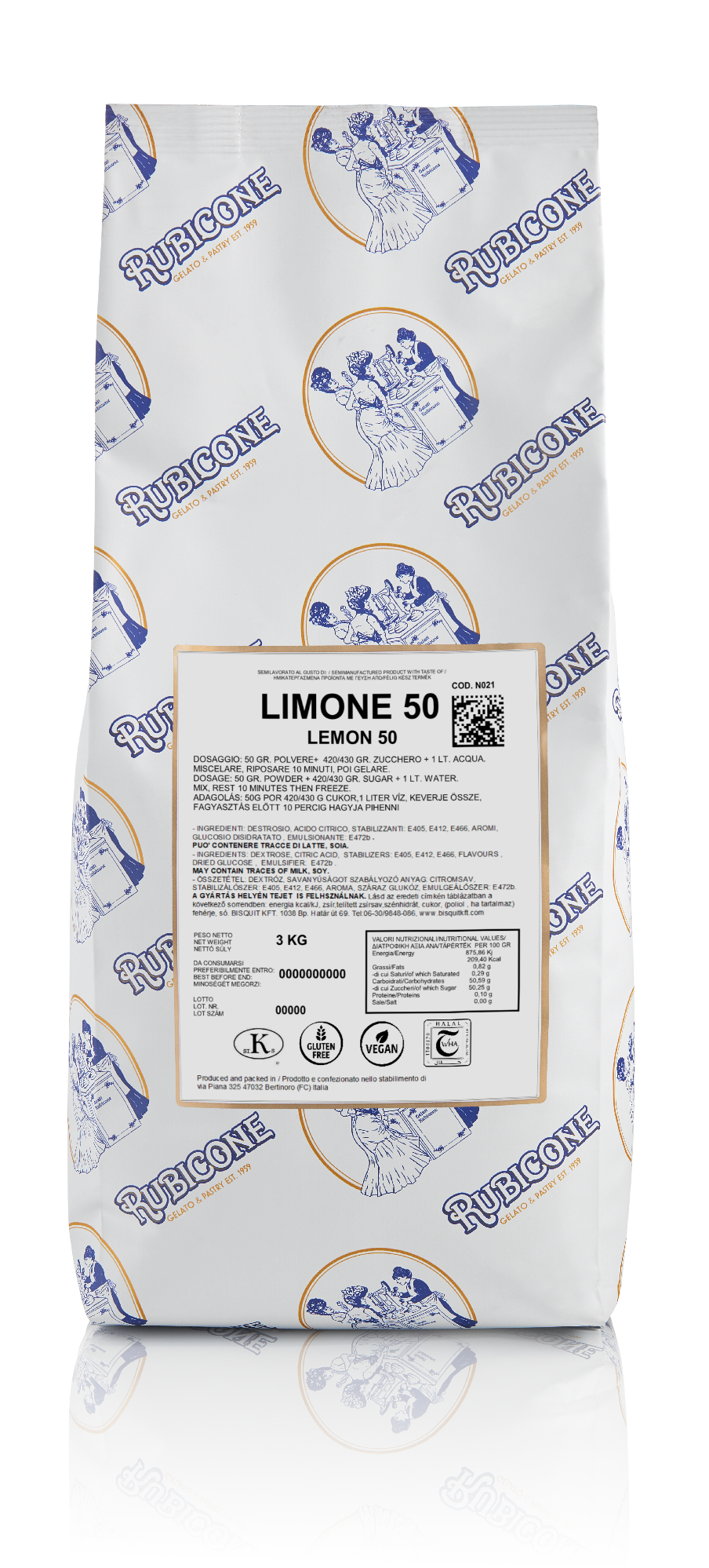 3 KG bag of Limone 50 - Rubicone Lemon 50 Gelato Fruit base on a transparent background