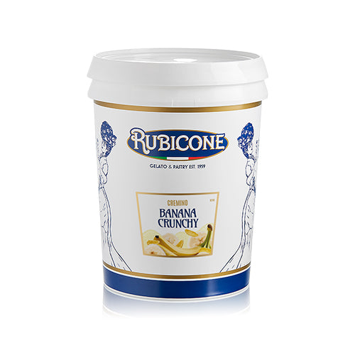 Rubicone banana crunchy cremino 5 KG container on a white background