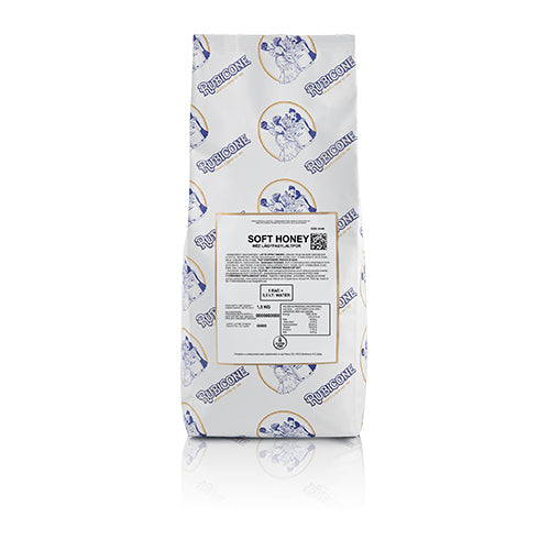 Rubicone Branded 1.5 KG packaging of Soft Honey - Honey Flavoured Soft Serve Ready Base for Gelato and Soft Serve - on a white background